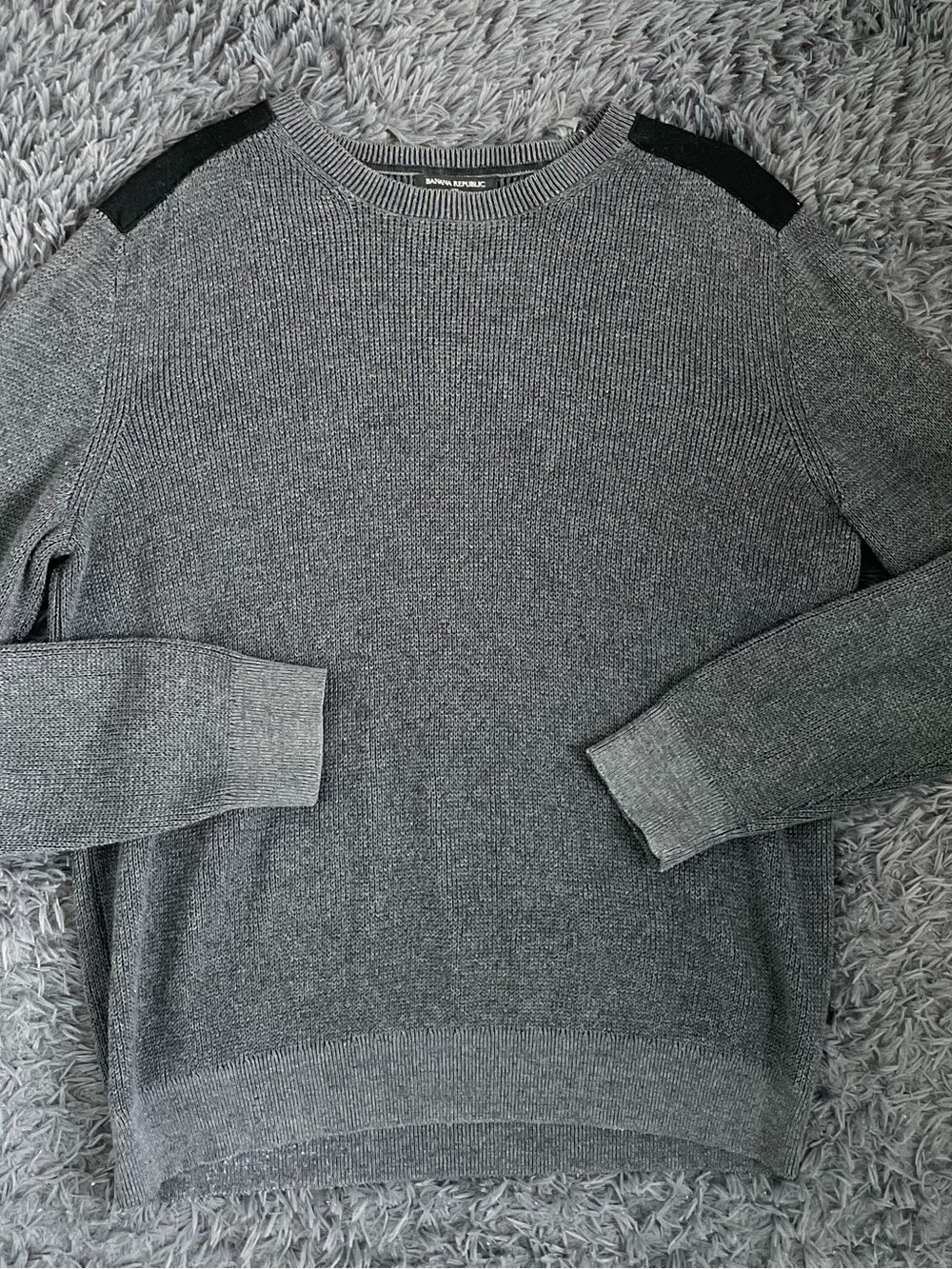 Men Size Large Banana Republic Ribbed Sweater Heather Gray Cotton Merino Wool
